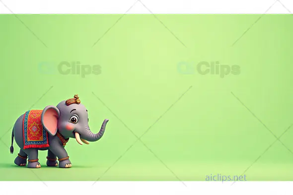 Adorable Cartoon Elephant with Royal Decor on Green Background