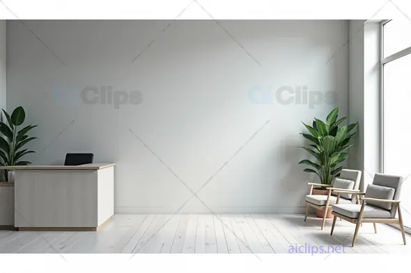 Minimalist Office Reception Area with White Interior