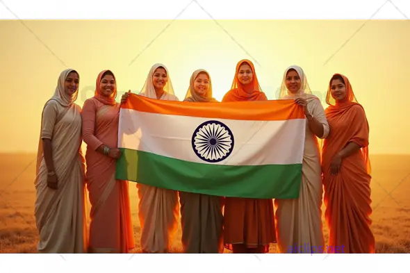 Proud Indian Women Holding the National Flag at Sunrise