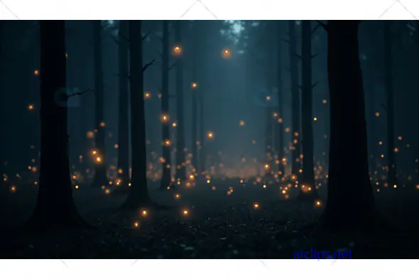 Mystical Forest with Fireflies – Illuminated Nightscape