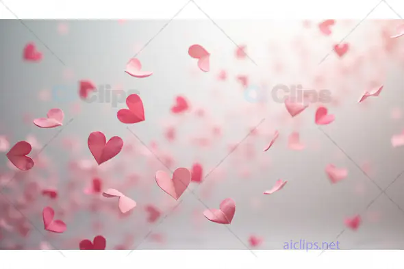 Floating Pink Hearts and Petals in Romantic Breeze