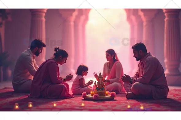 Family Worshipping Lord Ganesha Together in a Traditional Setting