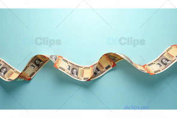 Curved Ribbon of Money on Blue Background