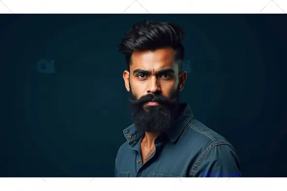 Portrait of a Stylish Indian Man with Full Beard and Mustache