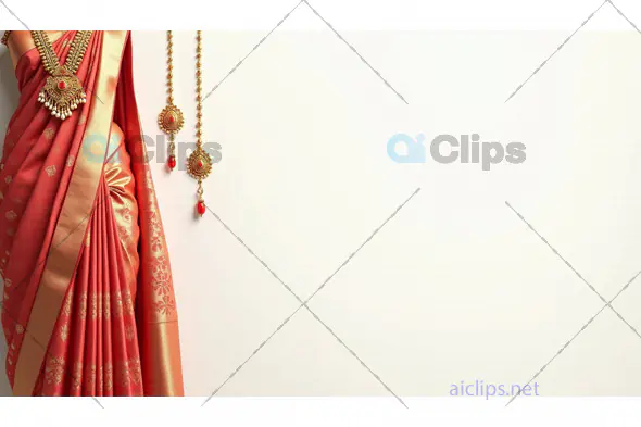 Elegant Red Silk Saree with Gold Embroidery and Traditional Jewelry