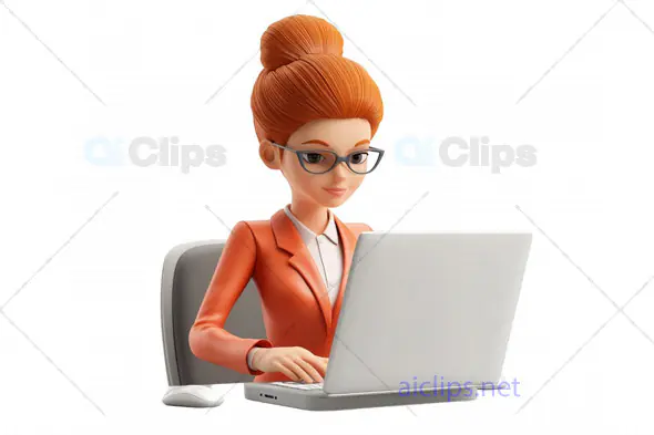 3D Female Professional Working on Laptop