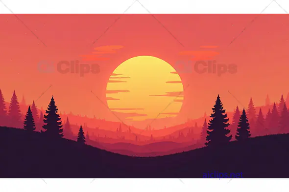 Sunset Forest Silhouette Landscape Illustration