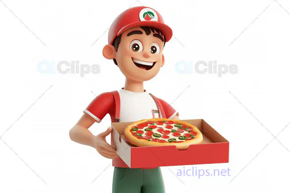 3D Pizza Delivery Boy Avatar with Pizza Box