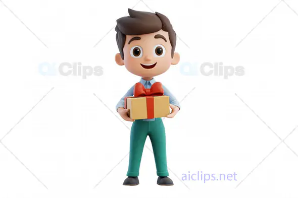 3D Boy Avatar Holding a Gift Box 1