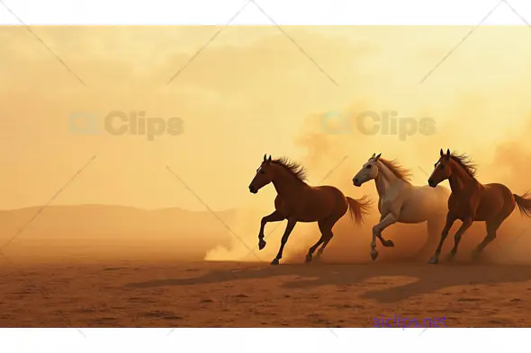 Wild Horses Running at Sunset