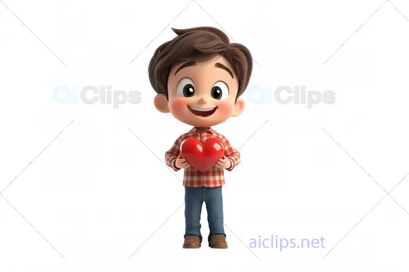 Happy Boy 3D Avatar Holding Heart