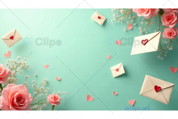 Floating Love Letters with Pink Roses and Hearts