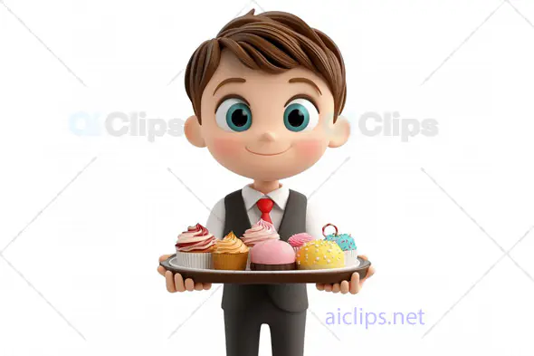 3D Boy Avatar with Cupcake Tray