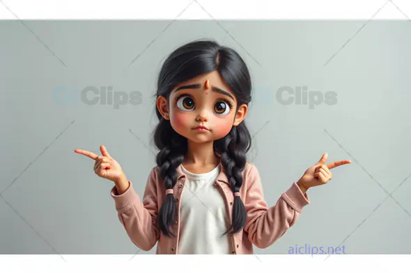 Animated Indian Girl with Pigtails and Confused Expression