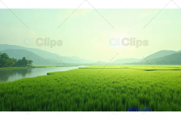 Serene Rice Field at Sunrise – Scenic Landscape