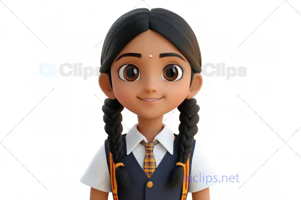 3D Indian Schoolgirl Avatar in Uniform with Backpack