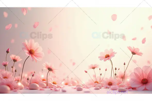 Pink Daisy Blossom with Falling Petals