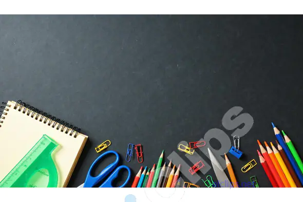 Colorful Stationery and School Supplies on a Black Background