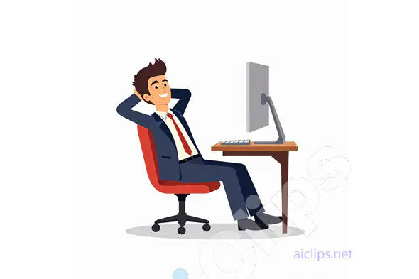 Satisfied Businessman Relaxing at Desk Vector Illustration