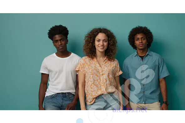 Group of Young Adults in Casual Outfits - Studio Portrait