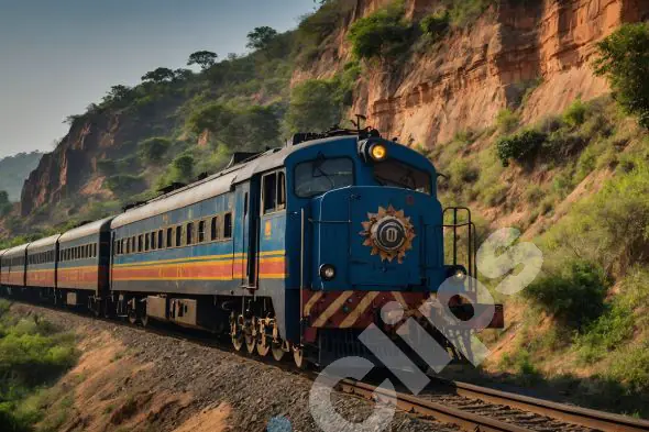 Blue Train Through Hills