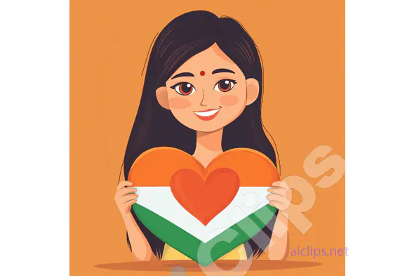 Girl Holding Heart-Shaped Indian Flag