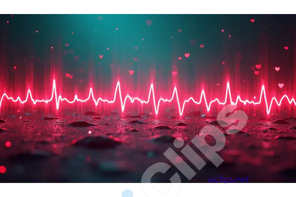 Heartbeat with Neon Love Pulses on Reflective Surface