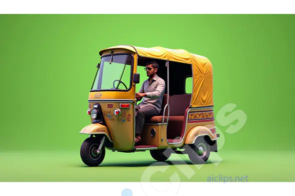 Vibrant Auto Rickshaw on Green Background