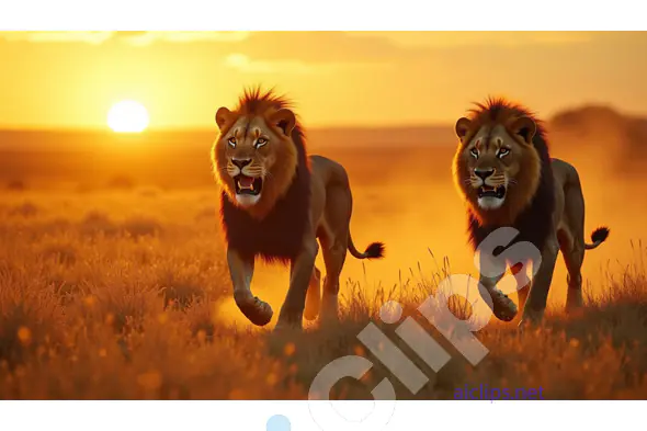 Dominant Lions in Golden Sunset