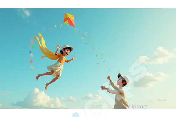 Children Flying Kite with Joyful Animation - Uplifting Outdoor Scene