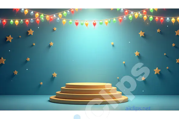 Festive Celebration Stage with Balloon Lights and Stars