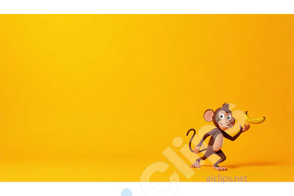 Playful Cartoon Monkey with Banana on Yellow Background