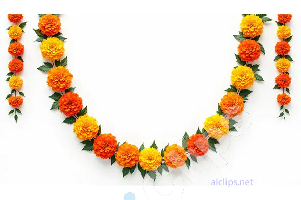 Traditional Marigold Flower Garland on White Background