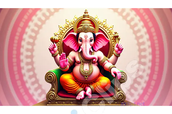 Lord Ganesha Majestic Digital Art on Ornate Throne