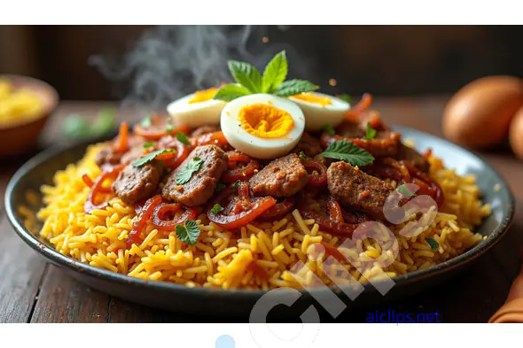 Delicious Indian Biryani with Meat and Egg