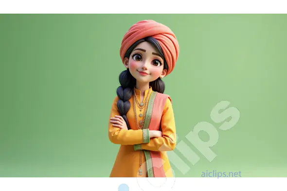 Confident Sikh Girl in Traditional Turban - 3D Character Illustration