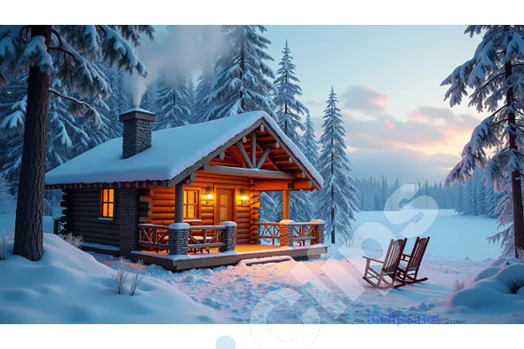 Cozy Winter Cabin in a Snowy Forest