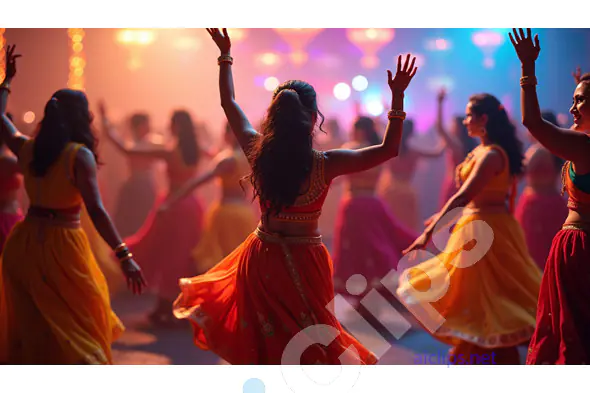 Women Dancing in a Colorful Garba Celebration