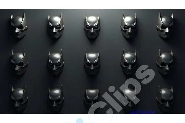 Row of Black Heroic Masks on Dark Background