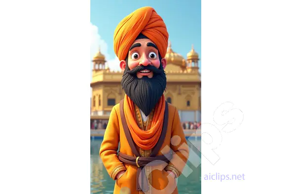 Cartoon Sikh Character at the Golden Temple