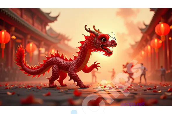 Vibrant Red Dragon in Chinese New Year Festival Setting