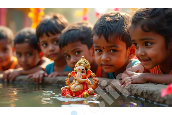 Children Admiring Ganesha Idol During Ganesh Visarjan