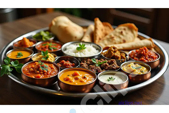 Traditional Indian Thali with Varied Dishes