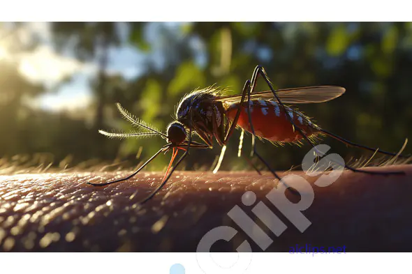 Close-Up of Mosquito Feeding on Human Skin