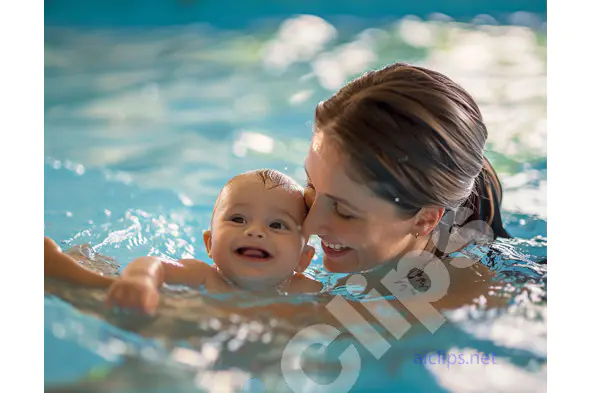 Mother and Baby Swimming