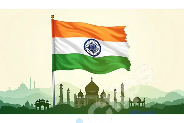 Indian Flag Waving with Iconic Monuments in the Background