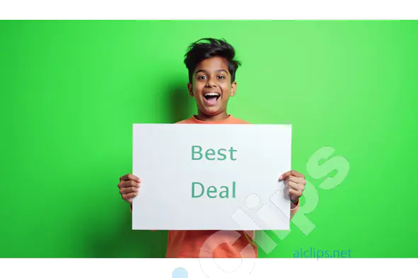 Enthusiastic Young Man Holding "Best Deal" Sign