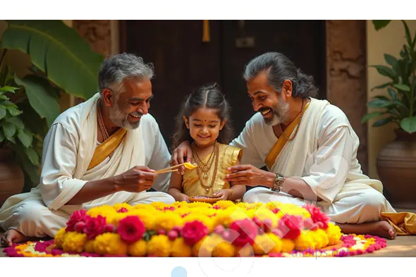 Generations Celebrating a Traditional Indian Ceremony Together