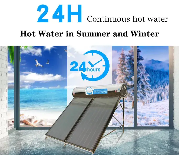 Bồn nước nóng năng lượng mặt trời hấp thụ màu xanh - Tùy chọn dung tích 100L/150L/200L/300L/400L, áp suất cao, tấm phẳng hình ảnh 16-description