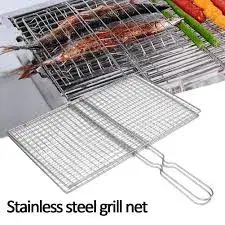 Phụ kiện hút thuốc BBQ từ thép không gỉ, giỏ cá nướng màu đen và kẹp lưới chất lượng cao